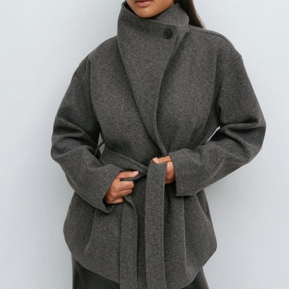 Belted Wrap Coat with Wide Collar | Double-Faced Wool Blend Jacket(MS254)