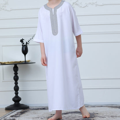 Black Geometric Trim Islamic Thobe(MKB018)