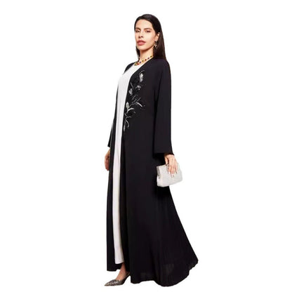 Black & Silver Embroidered Open Front Robe - Modest Elegant Abaya(MOA216)