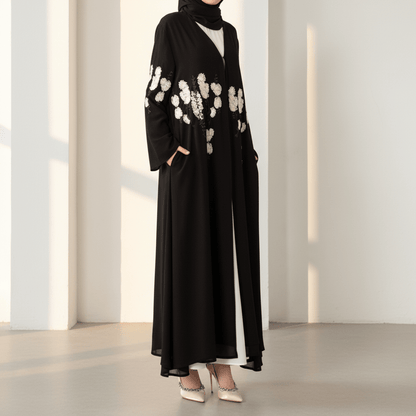 Luxury Floral Embroidered Double-Layer Chiffon Open Abaya(MOA308)