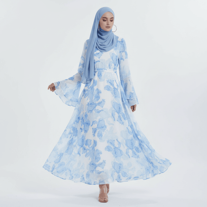 Blossom Printed Chiffon Abaya | Flared Sleeve Abaya (MA149)