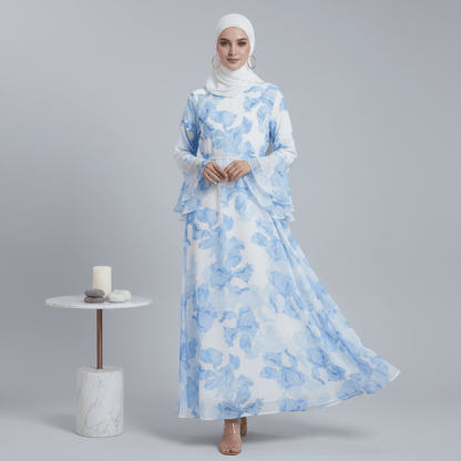 Blossom Printed Chiffon Abaya | Flared Sleeve Abaya (MA149)