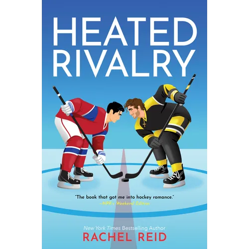 Paperback book titled "Heated Rivalry" by Books by splitShops, now streaming on Crave and HBO Max, with cover featuring bold text.