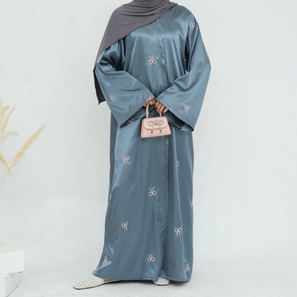 Bow Embroidered Glossy Open Abaya (MOA102)