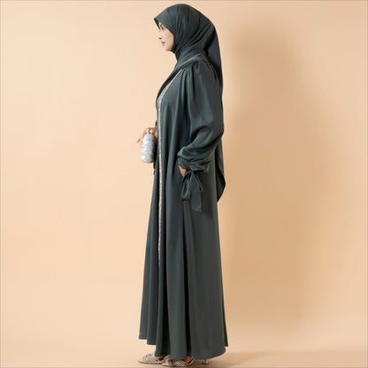 Bow Tie Sleeve Abaya Set With Long-sleeve Inner Dress (MOA026)
