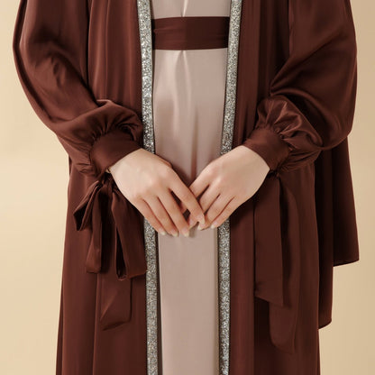 Bow Tie Sleeve Abaya Set With Long-sleeve Inner Dress (MOA026)