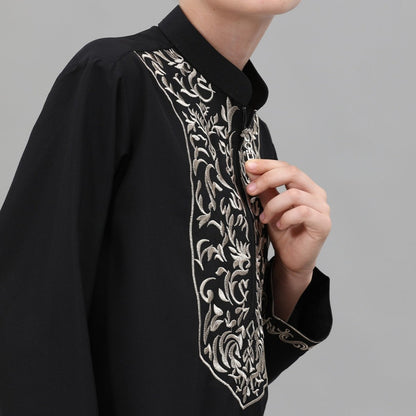 Boys Black Embroidered Tunic & Pants Set (MKB021)