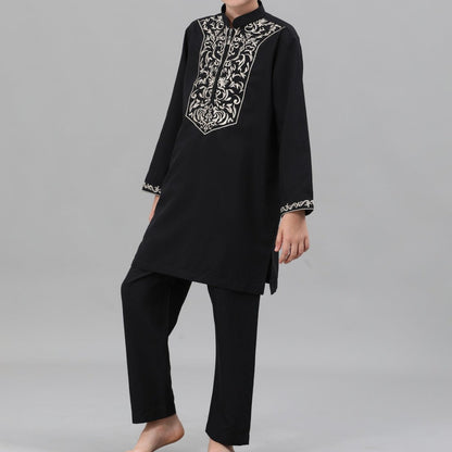 Boys Black Embroidered Tunic & Pants Set (MKB021)