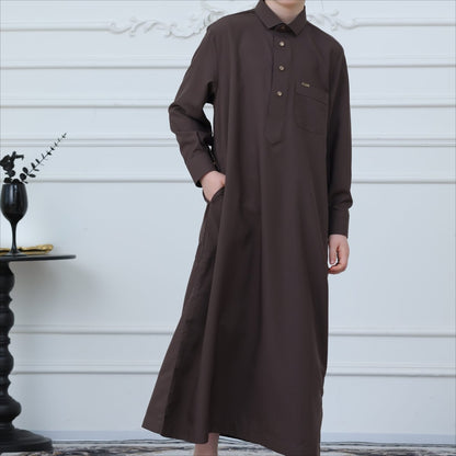 Boys' Classic Thobe with Collar & Pockets(MKB024)