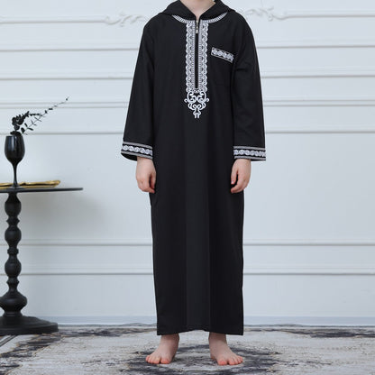 Boys Embroidered Hooded Thobe with Pockets(MKB010)