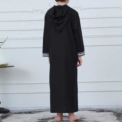 Boys Embroidered Hooded Thobe with Pockets(MKB010)