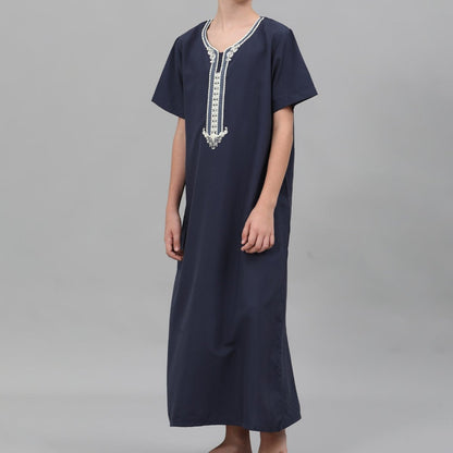 Boys' Embroidered Thobe with Ornate Neckline(MKB036)
