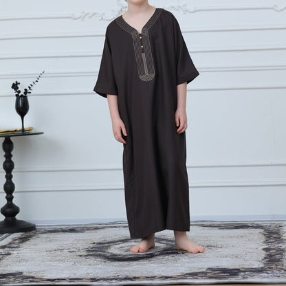 Boys' Embroidered Thobe with Pockets(MKB023)