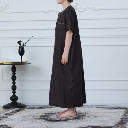 Boys' Embroidered Thobe with Zipper & Pockets(MKB028)