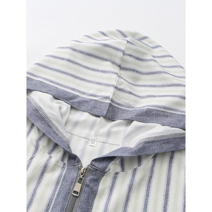 Breathable 3D Digital Print Striped Thobe Men's Loose Fit Short Sleeve Muslim Robe with V-Neck (MT033)