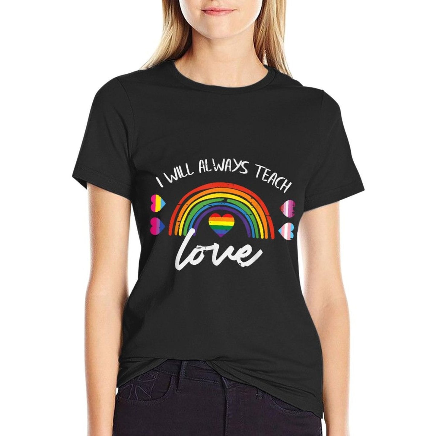 Gay Pride Month Always Teach Love LGBTQ Ally Rainbow Teacher  Heathered Texture T-Shirt