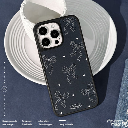 Casey Heart Bowknot Denim AG Matte Phone Case – Slim MagSafe Anti-Fingerprint TPU Protective Cover