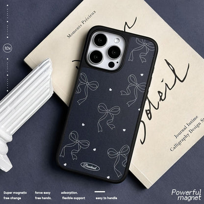 Casey Heart Bowknot Denim AG Matte Phone Case – Slim MagSafe Anti-Fingerprint TPU Protective Cover
