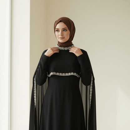 Celestial Rhinestone Cape Abaya | Luxury 2-Piece Set(MA344)