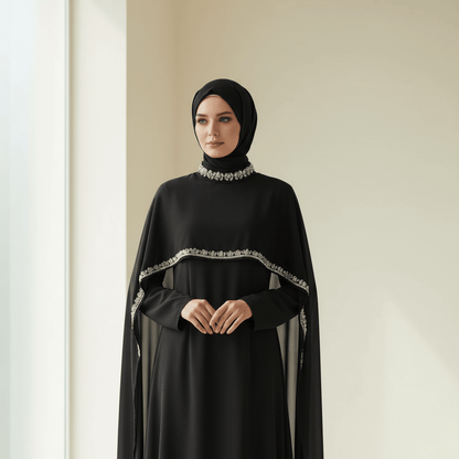 Celestial Rhinestone Cape Abaya | Luxury 2-Piece Set(MA344)