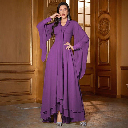 Chiffon Asymmetric Tiered Maxi Dress(MS368)