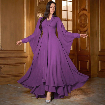 Chiffon Asymmetric Tiered Maxi Dress(MS368)
