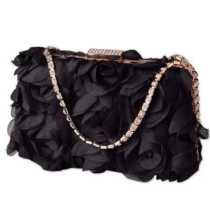 Chiffon Rose Evening Bag | Floral Clutch with Crystal Chain Strap (MAC355)