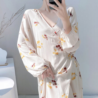 Chinese Style Jacquard & Print Maxi Wrap Dress(MS424)