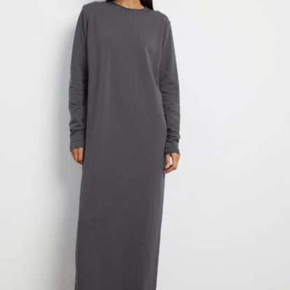 Classic Pullover Maxi Dress | Round Neck Long Sleeve Solid Color Dress(MA317)