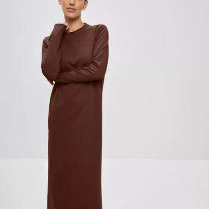 Classic Pullover Maxi Dress | Round Neck Long Sleeve Solid Color Dress(MA317)