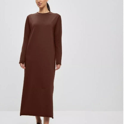 Classic Pullover Maxi Dress | Round Neck Long Sleeve Solid Color Dress(MA317)