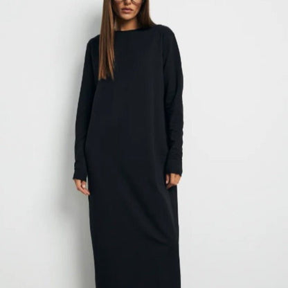 Classic Pullover Maxi Dress | Round Neck Long Sleeve Solid Color Dress(MA317)