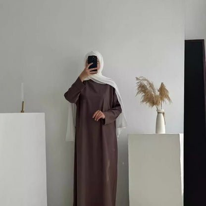 Classic Round Neck Pullover Maxi Dress | Minimalist Solid Color Fall Winter Dress(MA318)