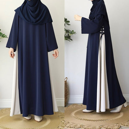 Colorblock Side-Tie Abaya | Two-Tone Round Neck Maxi Dress Abaya (MA362)