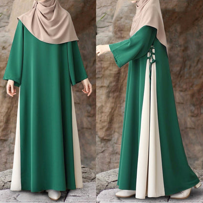 Colorblock Side-Tie Abaya | Two-Tone Round Neck Maxi Dress Abaya (MA362)