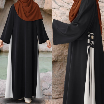 Colorblock Side-Tie Abaya | Two-Tone Round Neck Maxi Dress Abaya (MA362)