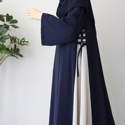 Colorblock Side-Tie Abaya | Two-Tone Round Neck Maxi Dress Abaya (MA362)