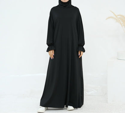 Comfortable Milk Silk Hooded Maxi Dress with Pockets | Elastic Cuff Long Sleeve Dress(MA321)