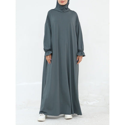 Comfortable Milk Silk Hooded Maxi Dress with Pockets | Elastic Cuff Long Sleeve Dress(MA321)