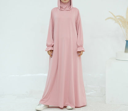 Comfortable Milk Silk Hooded Maxi Dress with Pockets | Elastic Cuff Long Sleeve Dress(MA321)