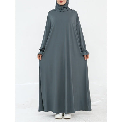 Comfortable Milk Silk Hooded Maxi Dress with Pockets | Elastic Cuff Long Sleeve Dress(MA321)