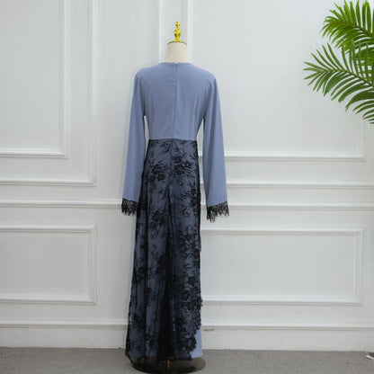 Contrast Lace Waist Panel Maxi Dress(MS409)