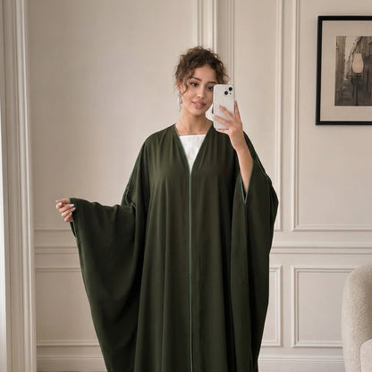 Contrast Piped Batwing Open Abaya(MOA325)
