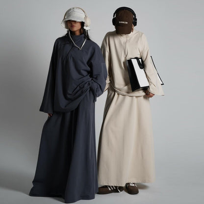 Cotton Half-Zip Top & Maxi Skirt Set(MS441)