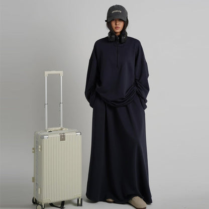 Cotton Half-Zip Top & Maxi Skirt Set(MS441)