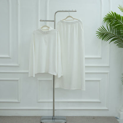 Cotton Half-Zip Top & Maxi Skirt Set(MS441)