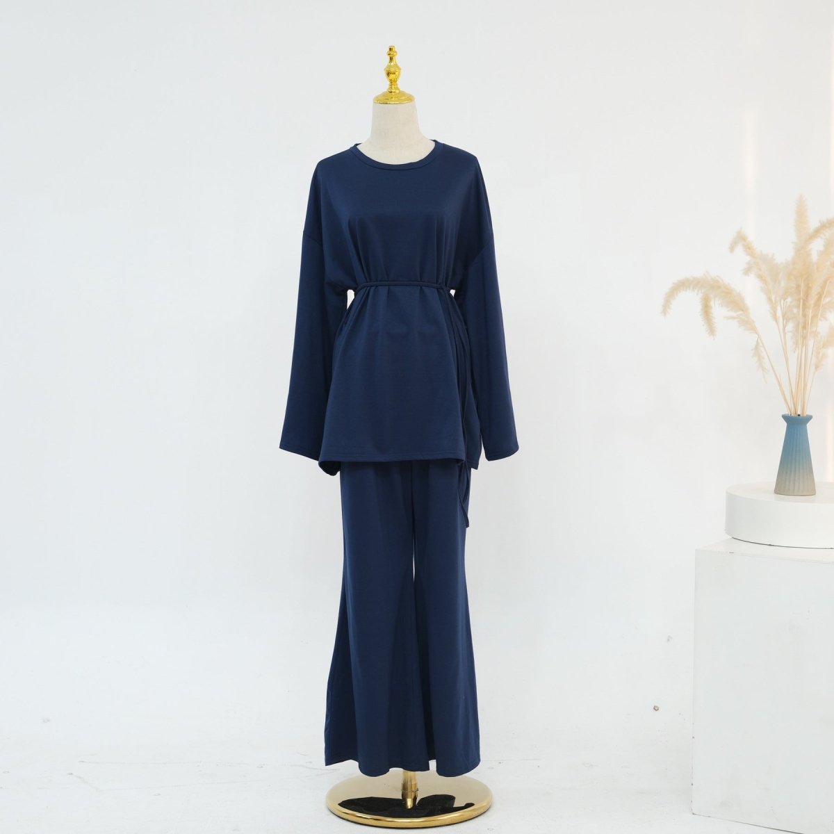 Cotton Two-Piece Set | Belted Tunic Top & Pants(MS279)