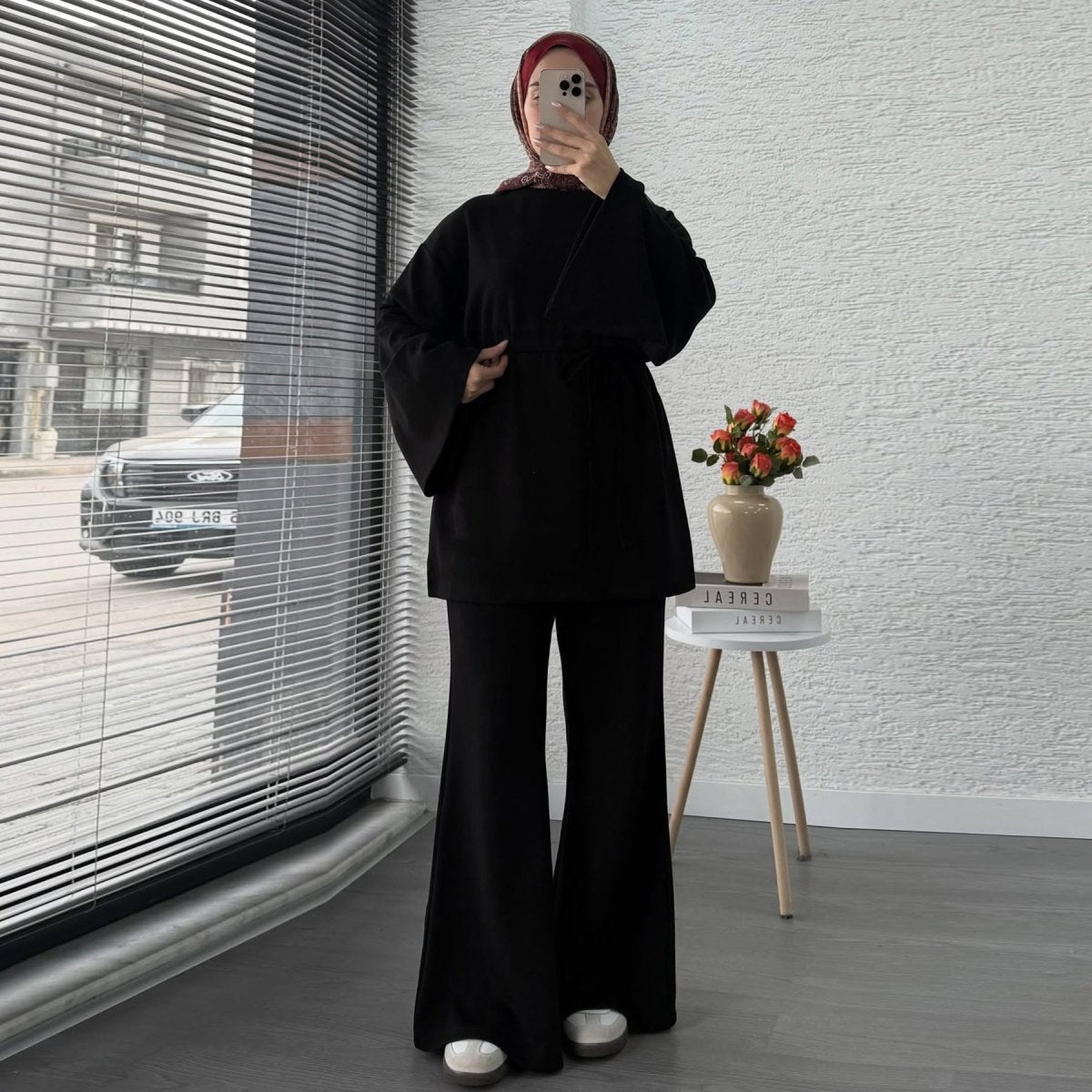 Cotton Two-Piece Set | Belted Tunic Top & Pants(MS279)