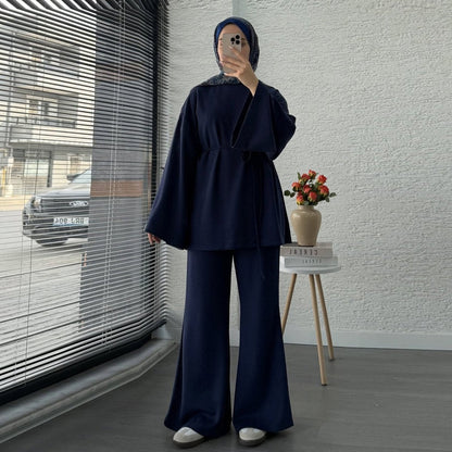 Cotton Two-Piece Set | Belted Tunic Top & Pants(MS279)