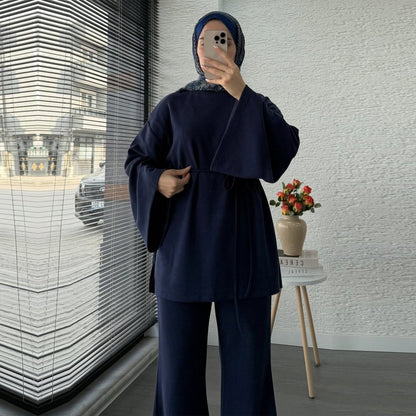 Cotton Two-Piece Set | Belted Tunic Top & Pants(MS279)